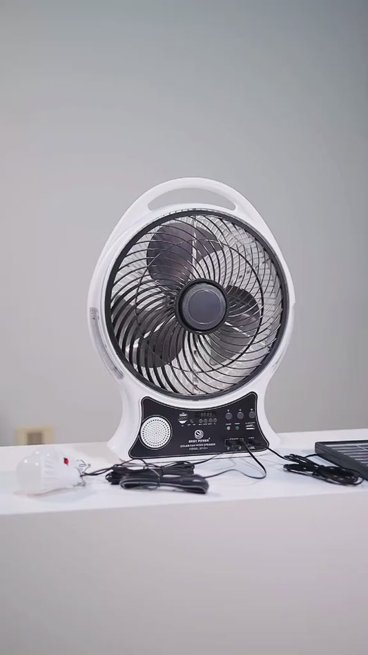 ABANICO RECARGABLE 14" SOLAR CON ALTAVOZ